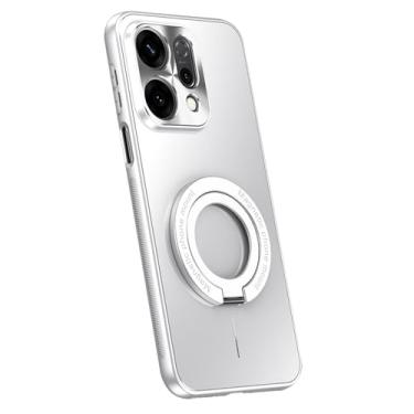 Imagem de HAOMRIYL Capa magnética para Oppo Find X9/X9pro, suporte de anel destacável, capa antiderrapante, proteção total da lente anti-arranhões, capa de suporte, prata, X9Pro