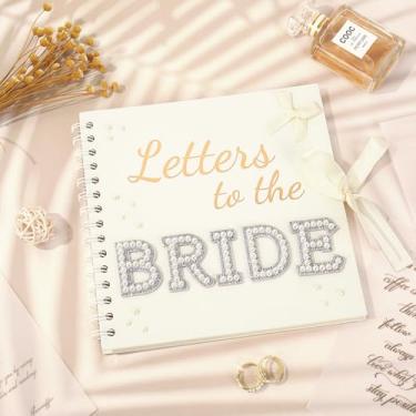 Imagem de FYSUIMU Livro de recortes de 20 x 20 cm Letras para a Noiva Livro de memórias de casamento Bege Bridal DIY Papel em branco Álbum de Fotos Livro de Visitas com Letras de Folha Dourada Adesivos Pérolas