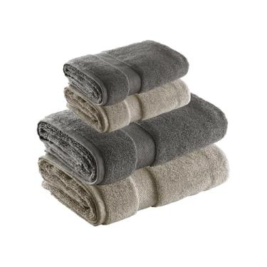 Imagem de Jogo de Toalhas Super Soft Zero Twist 4 Pe�as � Banh�o e Rosto � 500g/m� � Toque Macio, Alta Absor��o e Secagem R�pida � Altihaus (Taupe/Chumbo)