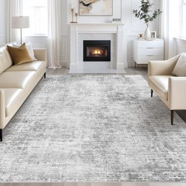 Imagem de Tapete abstrato para sala de estar 22 x 30,5 cm - Tapete moderno lavável macio e fino para sala de estar, quarto, mesa de jantar, tapete neutro para casa, escritório, sala de jogos, berçário - cinza e