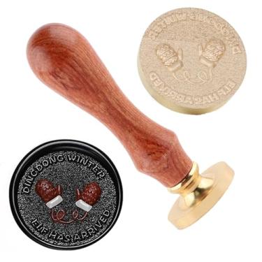 Imagem de Luvas de carimbo de lacre de cera de Natal carimbo de latão e uma alça de madeira carimbos cabeça para cartões de natal convites de festa carta envelope cartões de felicitações presentes