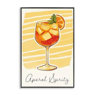 Imagem de Stupell Industries Aperol Spritz e listras amarelas arte giclée emoldurada preta, design por Heidi Kuntz, 18 x 12
