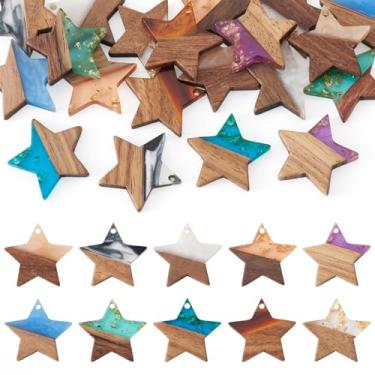 Imagem de Spritewelry 20 peças de pingentes de resina de madeira natural, brincos boêmios de madeira, pingentes, geométrico, gota, coração, pingentes de madeira para fabricação de joias