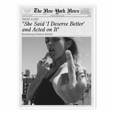 Imagem de Arte de parede de jornal de Nova York vintage preto e branco negrito feminista impressão editorial retrô para decoração moderna confiante quarto sala de estar arte estética rebelde 28 x 35 cm sem