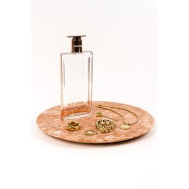 Imagem de noadre Bandeja redonda de mármore travertino natural de 25 cm – organizador decorativo para joias, velas e perfume, armazenamento de bancada para banheiro, cômoda e cozinha, presente para mulheres