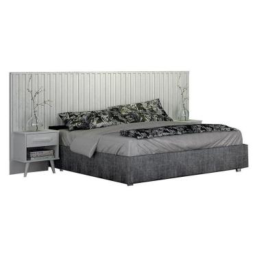 Imagem de Painel Cabeceira Casal Queen Milano Ripado Com Criado Branco – Leifer Móveis