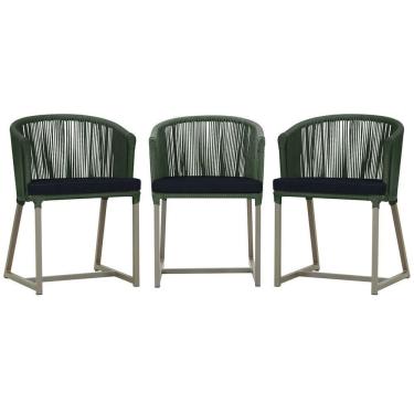 Imagem de 3 Cadeiras De Jantar Noronha Fendi Corda Náutica E12 Trama Verde