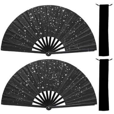 Imagem de Ventoinha dobrável grande com glitter, leque de mão para rave clack pop ventilador para dança de linha, fãs de clacking para botas no chão, dança, festa para EDM, festival de música, ondas de calor