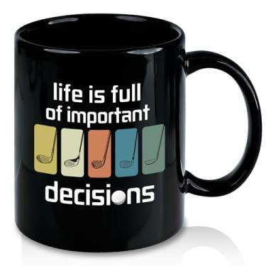 Imagem de Slugeren Presentes de golfe para homens, Life is Full of Important Decisions Caneca de café de golfe 283 g, presente para golfistas, presentes de aniversário de Natal para pai tio homens