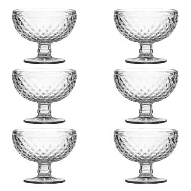 Imagem de Conjunto de 6 Taças de Sobremesa em Vidro, Padrão Bico de Abacaxi, Transparente, 300ml, Design Geométrico em Zigue-zague, Moderno, Base Cônica, Lava-louças