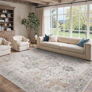 Imagem de BESBLEE Tapetes de área de 22 x 30 cm para sala de estar, tapetes vintage antiderrapantes laváveis na máquina, tapete grande com estampa leve para quarto, sala de jantar, escritório em casa