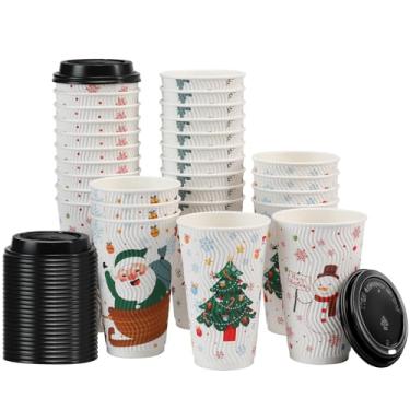 Imagem de BYSNOW Copos de papel de Natal com 100 unidades, copos de café descartáveis de Natal, floco de neve, boneco de neve, alce, copos de Natal descartáveis de 473 ml para uso diário, festas de fim de ano