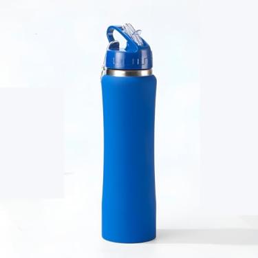 Imagem de Garrafa Térmica de Aço Inox, Azul, 750ml, Tampa Hermética, Dupla Camada, 30cm x 8cm, Isolamento para Bebidas Quentes e Frias
