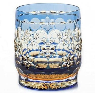Imagem de suigetsu Copo de uísque de cristal, corte diamante preto, 325 ml, vidro antigo estilo japonês para coquetéis (azul celeste)
