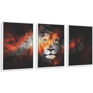 Imagem de Quadro Decorativo Leão Com Moldura Branco