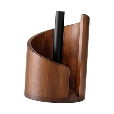 Imagem de Bothyi Suporte de madeira para papel toalha, organizador de rolos de papel, porta-papel higiênico para mesa de jantar, restaurante e decoração de casa, Madeira Escura