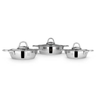 Imagem de Jogo De Frigideiras Para Ovos Inox 6 Peças 5", 6" E 7" Serenk