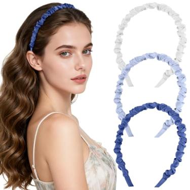 Imagem de ZneOkoay Pacote com 3 faixas de cabelo modernas elásticas multicoloridas antiderrapantes conjunto de acessórios de cabelo de beleza para mulheres, meninas, presentes de aniversário de Natal (azul