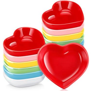 Imagem de Conjunto de 12 tigelas em forma de coração, pratos de cerâmica, pratos em forma de coração, tigelas de salada multiuso pratos de aperitivo, presentes de cozinha para molho de doces, sushi, servir casamento, aniversário, dia das mães (colorido)