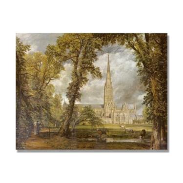 Imagem de NHLDZYH Impressão em tela estilo John Constable, (sem título 9), painel de tela de paisagem romântica, decoração de parede com tema de natureza para quarto ou escritório. Somente tela de 40 x 50 cm
