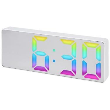 Imagem de Despertador digital para quarto, visor de LED com números grandes, temperatura, regulável ajustável 12/24 H sono profundo 6,3 x 2,4 x 1 polegada branco