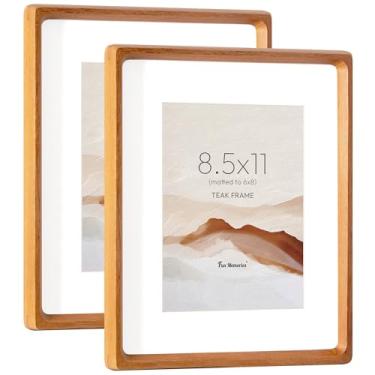 Imagem de Moldura de madeira teca originária dos EUA com vidro temperado HD, canto arredondado feito à mão, 21 x 27 cm, moldura de madeira fosca para fotos de 15 x 20 cm, tela de mesa ou parede, pacote com 2
