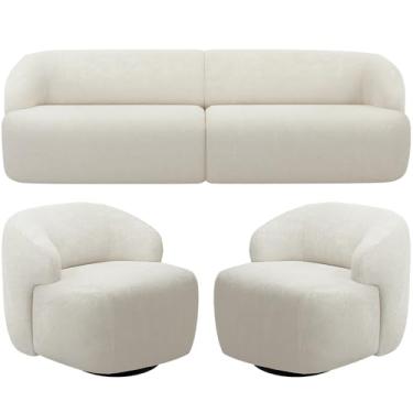 Imagem de Sofá 3 Lugares Curvo Orgânico com 02 Poltronas Para Sala Living 250cm Barolo L06 Bouclê Off White - Lyam Decor