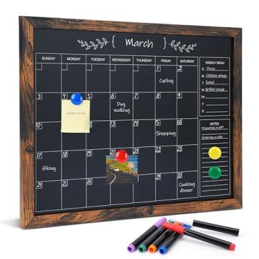 Imagem de Marribol Calendário de quadro-negro para parede, 33 cm x 43 cm, quadro-negro magnético pequeno rústico emoldurado para casa, cozinha, escritório, escola, com 6 marcas, 4 ímãs, 1 pano de limpeza