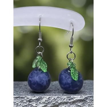 Imagem de 1 par de brincos de gota de mirtilo, brincos pendentes de design de frutas com detalhes de folha, joias inovadoras para mulheres, acessório exclusivo para uso casual (azul e verde)