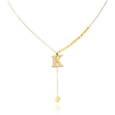 Imagem de FZBYQWD Colar com inicial de cubo de ouro para mulheres - Colar com pingente de letra A-Z banhado a ouro 18 K, colares delicados, colares iniciais, presentes de aniversário para mulheres, joias