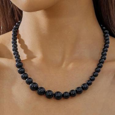 Imagem de Conjunto de colar de contas pretas Boho para mulheres, colares de contas, joias presentes de amizade para mulheres, presentes de Natal, Medium, Latão, Sem Pedra Preciosa