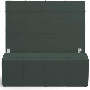 Imagem de Kit Cabeceira Cama Box Queen 160cm Com Calçadeira Roma W01 Suede Verde Musgo - Lyam