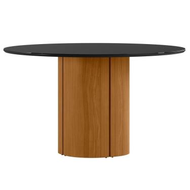 Imagem de Mesa De Jantar Redonda Para 6 Lugares 135cm Tampo Mdf Com Vidro Serena Ypê/preto - New Ceval