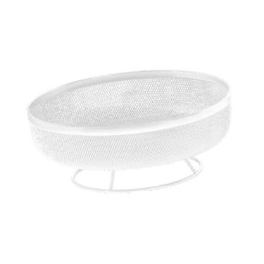 Imagem de YWJLQH Fruteira com pedestal, bandeja de servir em arame de ferro, 20x20x9,5cm, versátil e, para decoração de casa, cesto de armazenamento, Branco