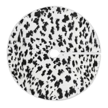 Imagem de Blueangle Saia de árvore de Natal com padrão de couro de vaca preto e branco de 90 cm - poliéster macio e resistente a rugas, decoração de férias para festas de Natal, árvore festiva e decoração de