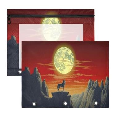 Imagem de ATTX Pacote com 2 bolsas de fichário de lobo solitário – Bolsa impermeável com zíper de 3 anéis com janela transparente, acessórios de material de escritório para estojos de lápis e organizador de