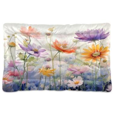 Imagem de SEHANY Cama para cães e gatos com flores silvestres coloridas com fundo antiderrapante, cama de canil, colchão macio para animais de estimação, lavável para cães pequenos, médios e grandes, gatos