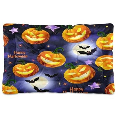 Imagem de SEHANY Cama de Halloween Pumpkins para cães e gatos com fundo antiderrapante, caixa de canil, colchão macio para animais de estimação, lavável para cães pequenos, médios e grandes, gatos, 91 x 61 cm