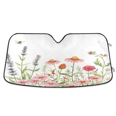 Imagem de ATTX Linda aquarela flores silvestres pára-brisas para carro 144.8 cm x 80.0 cm escudo solar universal com proteção UV, persiana de janela frontal automática dobrável para Sedans SUVs caminhões #285
