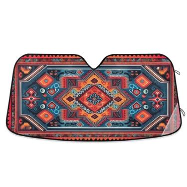 Imagem de ATTX Pára-brisas de carro padrões étnicos africanos 139.7 cm x 70.1 cm escudo solar universal com proteção UV, persiana de janela frontal automática dobrável para sedãs SUVs caminhões #771