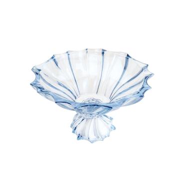 Imagem de Centro de Mesa Decorativo de Cristal C/Pé Paradise Azul Metalizado 34x20cm Wolff