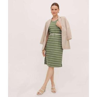 Imagem de Vestido Midi Feminino Listrado Manga Curta Marisa-07009, Verde, PP