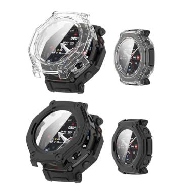 Imagem de Pacote com 2 capas para Amazfit T-Rex 3 Pro 48 mm, capa protetora NOUKAJU Smartwatch, película de vidro temperado 9H integrada, fácil de instalar, protetor de tela para SmartWatch Amazfit T-Rex 3 Pro