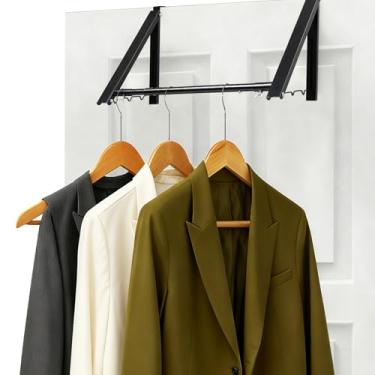 Imagem de Cabide sobre a porta, prateleira dobrável sobre a porta com largura expansível de 50,8 a 81,3 cm, cabide de roupas para lavanderia, banheiro, apartamento, serve para portas de até 3,5 cm, metal, preto