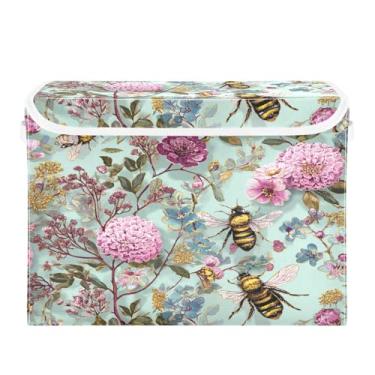 Imagem de Tatenale Caixas de armazenamento dobráveis de abelhas e flores verdes sálvia com tampas, cubos decorativos de tecido, organizador de armário, caixas de cesta, recipientes para caixa de roupas, tórax