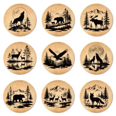 Imagem de ANATTASOUL Conjunto de 9 porta-copos com estampa de animais da floresta da montanha porta-copos de madeira coloridos presente de inauguração de casa redonda para casa nova, proteção de mesa de centro