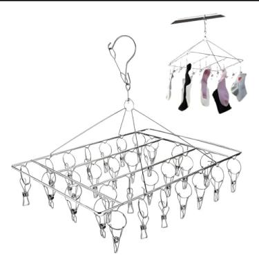 Imagem de Varal de Roupas Premium Dobrável, Aço Inoxidável, 20 Prendedores, Secagem de Roupas Íntimas e Meias, Organizador para Lavanderia