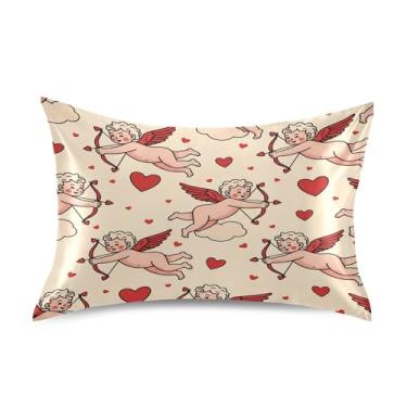 Imagem de SEHANY Lindas capas de almofada de seda Angel Cupid para cabelo e pele, capas de almofada de cetim respiráveis macias e refrescantes com fecho de envelope, tamanho king (50,8 x 101,6 cm)