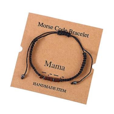 Imagem de AYNN Pulseira de corda trançada com contas de hematita de madeira com código Morse inspirador com cartão para homens e mulheres unissex, Medium, Large, X-Large, Algodão, madeira, hematita, madeira