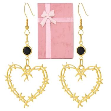 Imagem de Presentes de aniversário femininos, brincos de coração de arame farpado gótico, joias punk penduradas, ouro, prata, coração, espinhos, acessórios para ela, presente de Dia das Bruxas, Natal, Ação de